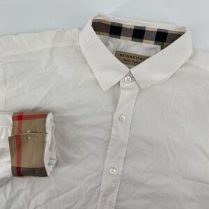 Burberry Button Down Shirt Mens XL White Nova Check Trim Long Sleeve Cotton FLAW
